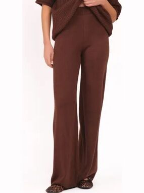 PETAL & PUP Chocolate Brown Wide-Leg Knit Sweater Pants